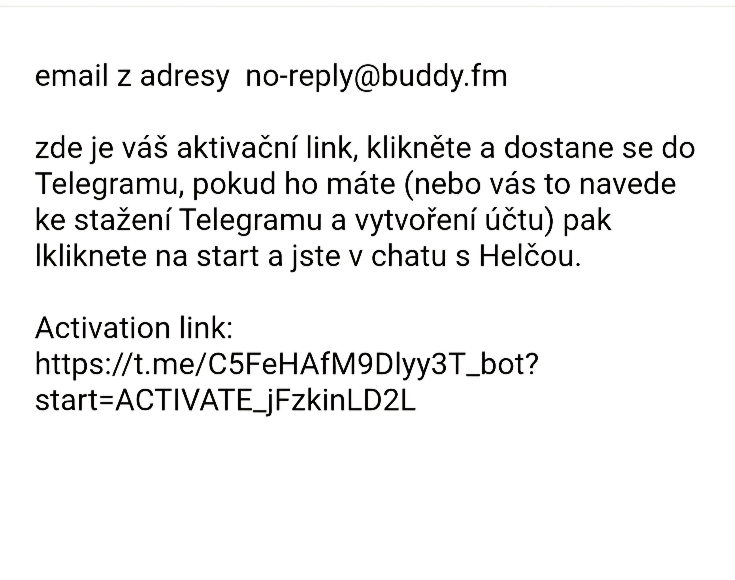 Email s aktivačním kódem